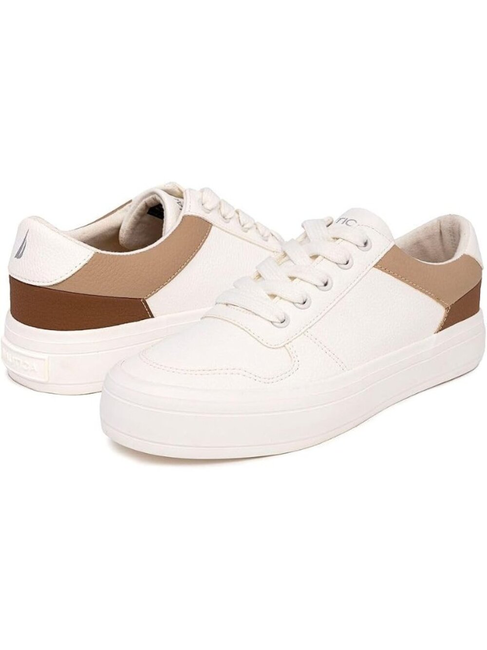 Nautica Grelle Womens Platform Sneakers Size 9.5 White Brown Lace Up Sneakers - Picture 6 of 11